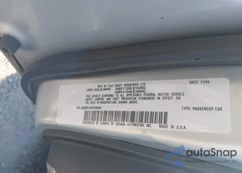 2005 Subaru Legacy 2.5I from USA, damaged, VIN 4S3BP616457348294